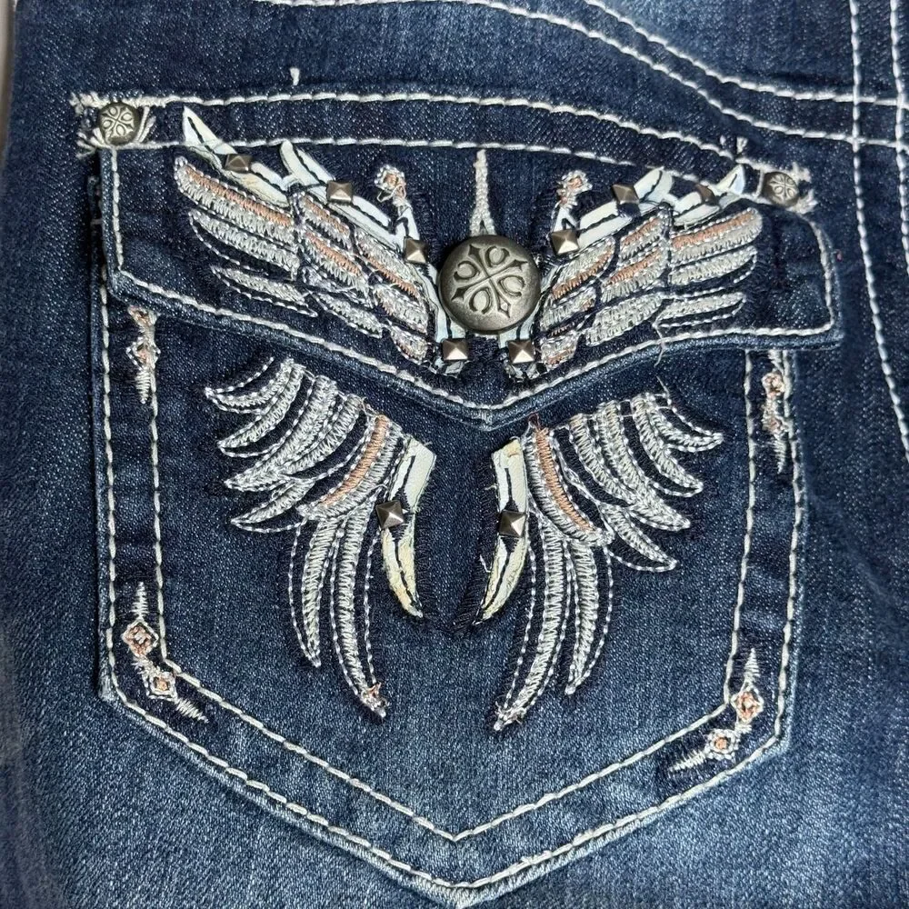 NLTD Womens Flare‎ Boot Cut Jeans 14 Embellished Denim Flare Rock